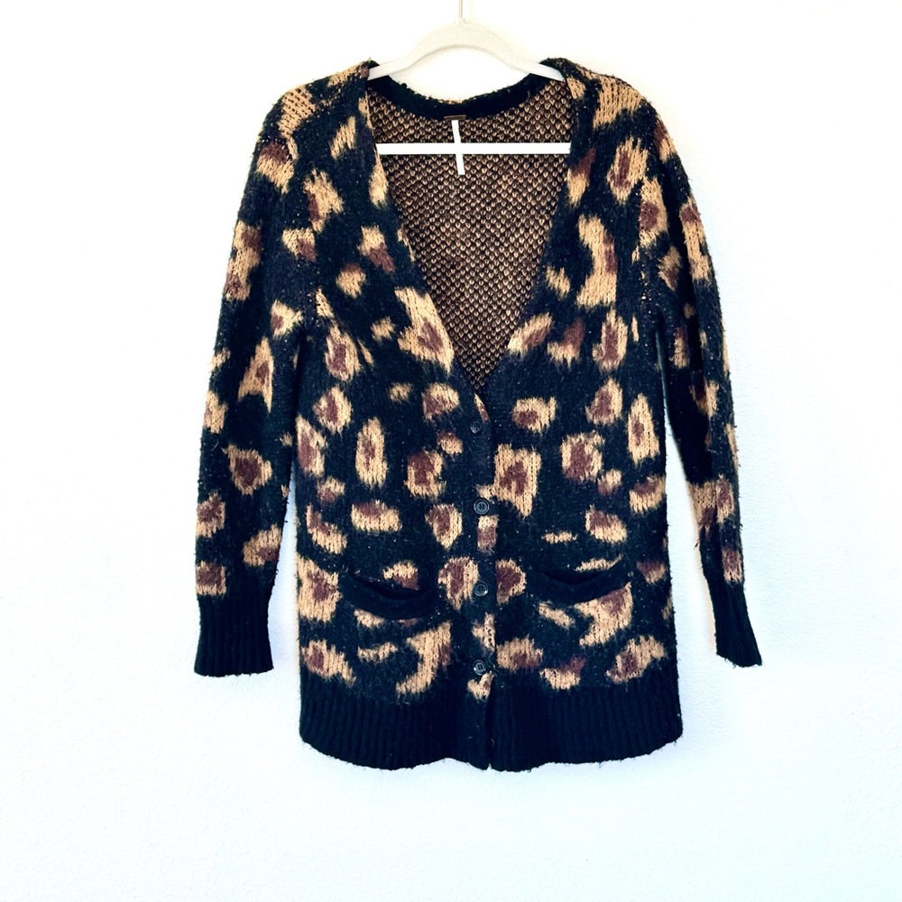 Free People Out Of Africa Wild Cat Wool Cardigan Sweater Oversized S $128 - Picture 3 of 13